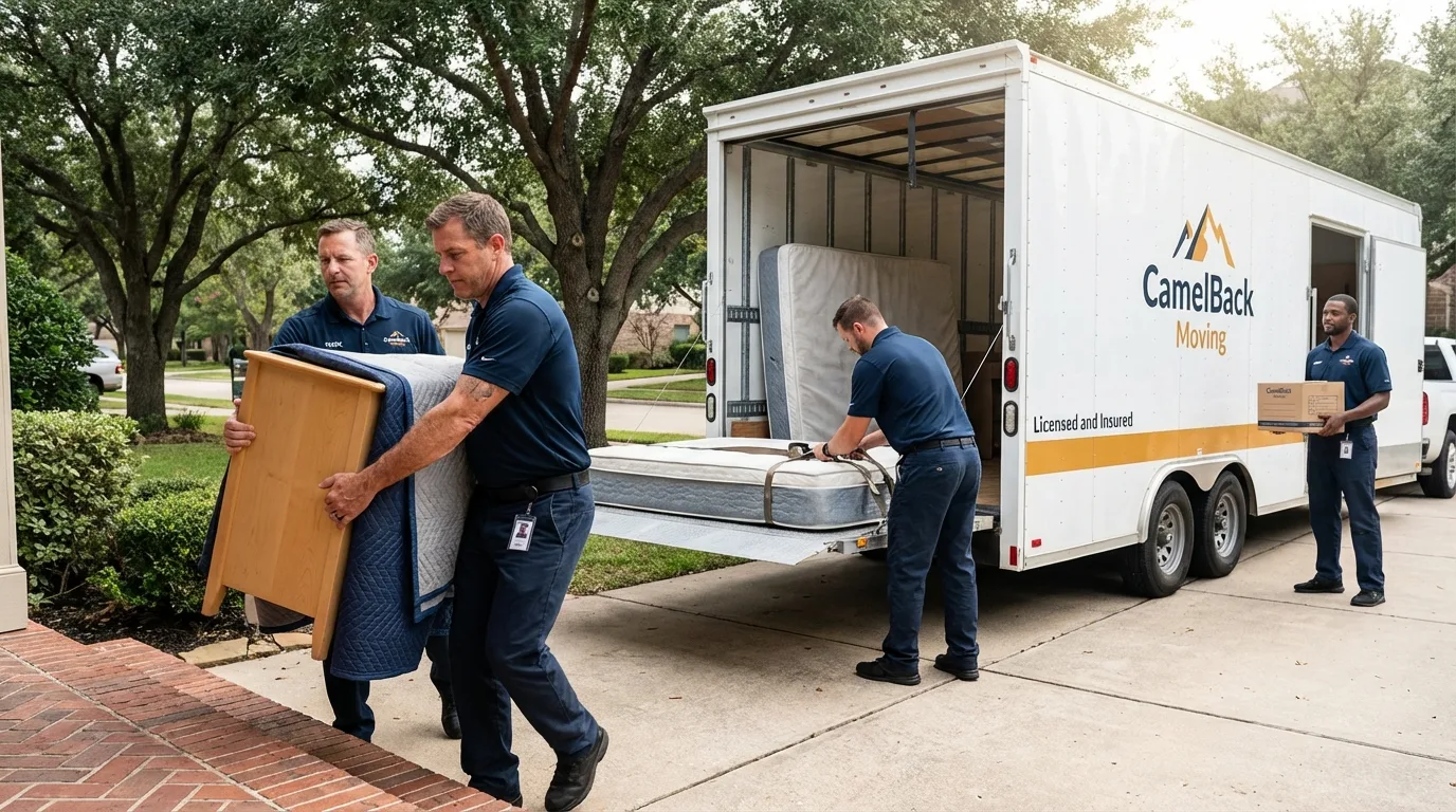 Crew loading residential truck for cross-state move from Brocton, NY